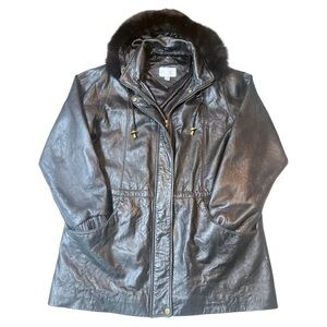 1990’s Worthington Black Leather Jacket Fur Hood Women’s XL Streetwear Inspired